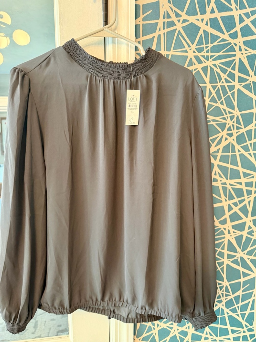 LOFT Smocked-Neck Long Sleeve Blouse